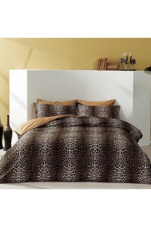 MNZ-3254 ساتين ليوبارد مزدوج بني غطاء غطاء 60229067 8696048631713 - Taç