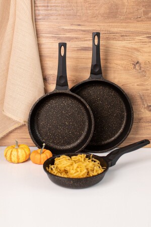 MNZ-3255 فراي بان غرانيت 3 قطع بان سيط أسود (20-24-28 سم) OMS 3255 غرانيت بان سيط - Oms