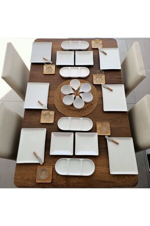 MNZ-33 قطعة بيضاء مستطيلة الفطور الفاخرة مجموعة 6 أشخاص MKT073 - Bibuevim