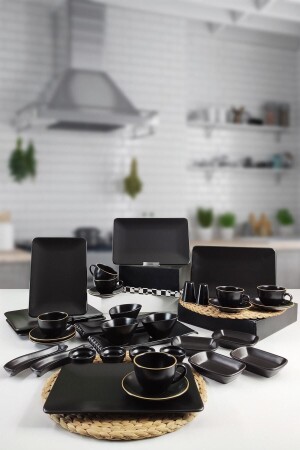 MNZ-35 قطعة الإفطار مجموعة ل 6 أشخاص سيرة سوداء SIE956 - Trendymutfak