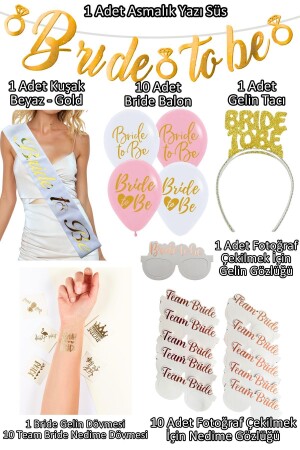 MNZ-35 قطعة ذهبية العروس لتكون وضعتي البكالوريت الحفلة الإمدادات ساش الوشم الكورون الكهرباء الديكورات - Huzur Party Store