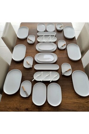 MNZ-36 قطع السيراميك الأبيض البيضاء الإفطار المجموعة لـ 6 أشخاص MKT080 - Bibuevim