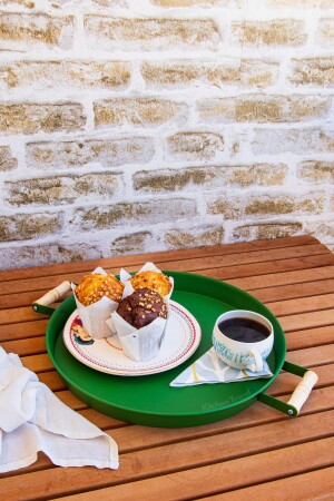 سلة معدنية دائرة خضراء من طراز MNZ-37 سم مع مكاتب خشبية سلة عرض ، سلة الإفطار 37مغلفة - kitchen trend