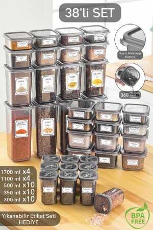 MNZ-38 قطع حاوية تخزين مربع مجموعة وعاء العطور مجموعة 4x ((1700ML 1100ML) 10x ((500ML 350ML 300ML) MCH-254 - Meleni Home