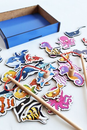 MNZ-39 قطعة خشبية صيد المغناطيسي ومطابقة مجموعة لعبة مع 2 عصا صيد - Metafortoys