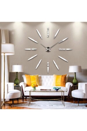MNZ-3d الفضة فوق الحجم الكبير ساعة الجدار الملصقة مع خط الكتابة BU2105374111K - Genel Markalar