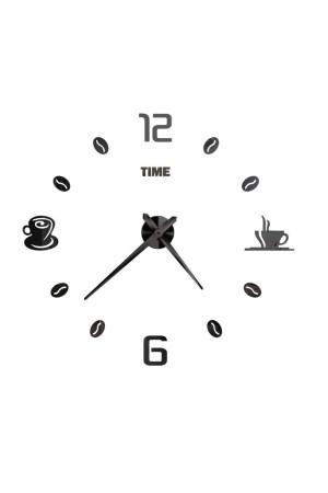 ساعة الجدار MNZ-3d كوب قهوة كوب المطبخ ساعة الجدار الأسود لون الخشب MH259 - MİNAY HOME