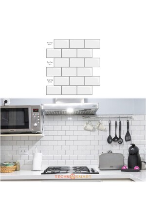 MNZ-3d Self Adhesive 30 × 30cm غطاء سيراميكة مظهر جدار أبيض ملصق مطبخ حمام - Technosmart