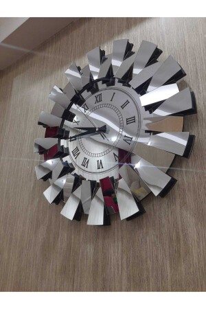 موديل البيانو MNZ-3D ساعة الحائط المرآة بأرقام رومانية الفضة - Tuğbart
