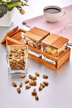 MNZ-3-Part خشبية القائمة الزجاجي الإفطار وعاء خفيفة تقديم عرض مجموعة TYC00553490649 - İLİVA