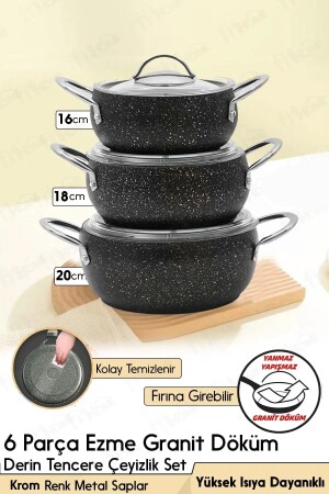 مجموعة من المواد الغذائية من الجرانيت من MNZ-3-piece 16-18-20 Cm فرن الخرسانة القماش يمكن أن تذهب غير الصلبة مجموعة المواد الغذائية DERİ - FİTHOME