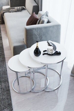 MNZ-3-Piece نضج طاولة قهوة مجموعة الفضة البيضاء 455-455 - Yagmurshopp