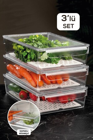 منظمة الثلاجة MNZ-3-piece مع مدفوعة و غطاء داخل منظمة الثلاجة 7 X 32.5 X 20 سم MCH-572 - Meleni Home