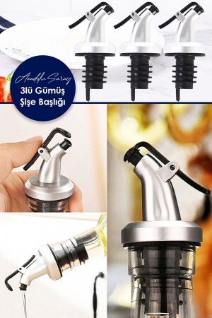 MNZ-3-piece رأس زجاجة فضية، جهاز الخدمة بطاقة الزيت، رأس زجاجة الزيت، جهاز الخدمة، جهاز كأس الصوص - Anadolu Saray Çarşısı