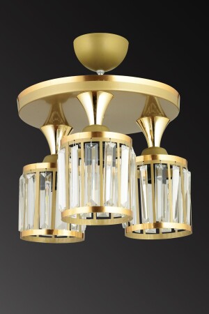 MNZ-3-piece Antique Tray Crystal Stone Plafonier زجاجية صفراء مشطرة متجهة نحو الأسفل شمعة فاخرة SNSZ811101507 - Genel Markalar