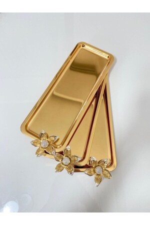 MNZ-3-Piece لليلي زهرة الفخامة الفولاذ المقاوم للصدأ الخدمة الذهب العصا، الشاي والقهوة والعذائر والعرض الص - Aslı Hediyelik