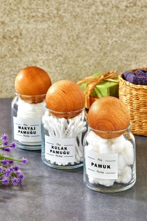 MNZ-3-Piece Ball Cap Glass Ear Cotton & Makeup Cotton & Cotton Pad 300 مل FBZ-1001SC-CG - FBZhome