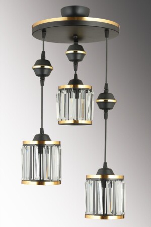 مصباح عجلة من نوع MNZ-3-Piece Black Pendant مع حجارة بلورية وسلندر شريط صفراء متجهة نحو الأسفل مصباح فاخر SNSZ811101 - Genel Markalar