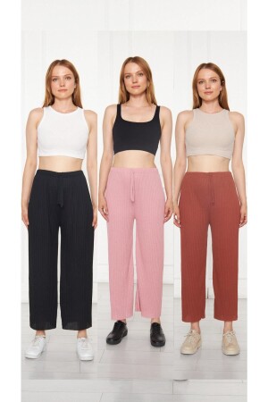 MNZ-3-Piece Black - مسحوق - خرطوم حمراء من النساء سراويل وملابس رياضية - بيجاما ملابس منزلية عادي - Oyga