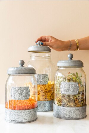 MNZ-3-Piece Country Style Retro Galvanized Glass Jar & Storage Container ARM-4429 - Arma House