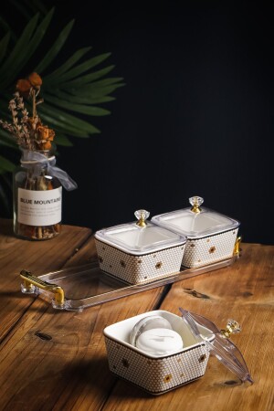 MNZ-3-piece Emillia Porcelain فخم الصحنات الإفطارية الممتازة في الساحة، 3 قطع طبق الخدمة للكعك، الجام والفطور - Vadi