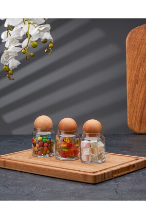 (MNZ-3-piece jar) مع غطاء كرة البامبو ومجموعة العطور حاوية تخزين العشاء 01 - Demirhan Home