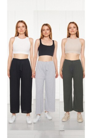 MNZ-3-Piece أسود - رمادي - خاكي سراويل زنانيات وملابس رياضية ، بيجاما منزلية عادي K0109-001 - Oyga