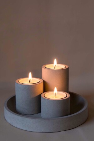 حامل شمعة من الخرسانة MNZ-3-piece مع سلة من الخرسانة - Lalezen Home
