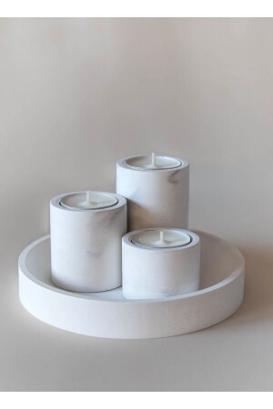 حامل شمعة من الخرسانة MNZ-3-piece مع سلة بيضاء - Lalezen Home