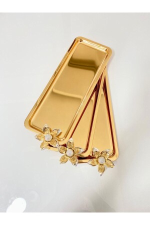 MNZ-3-Piece Lily Flower فخمة عصا الفولاذ المقاوم للصدأ خدمة، الشاي، القهوة، العلاجات والعرض الصندوق MZBTN - Mira züccaciye