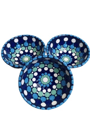 MNZ-3-Piece Mandala Stone Snack Bowl - Bowl من الحجر المصنوعة يدويا - Turkish Delight Bowl - Jam Bowl - Presentation Bowl 3lumandala - Dekoratif atölye