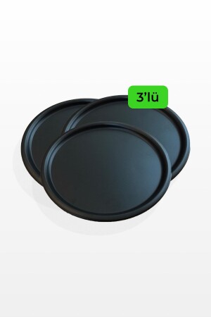 MNZ-3-Piece Metal Black Round Tea، Coffee and Serving Tray MYT212-SET - Fiyakalı Ürünler Atölyesi