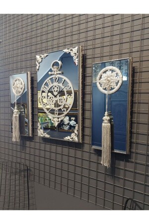 ساعة من الفضة MNZ-3-piece، ساعة، ساعة مرآة، ساعة إطار، ساعة تزيينية، ساعة الجدار، هدية MS001 - byMelekoğlu