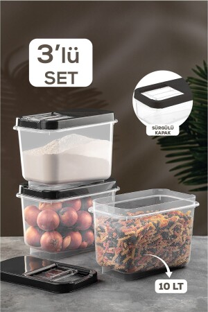 MNZ-3-Piece Multibox 10 Lt حاوية تخزين النباتات - حاوية تخزين الطعام مع غطاء زائف حاوية الدقيق Anthracite MCH-6 - Meleni Home