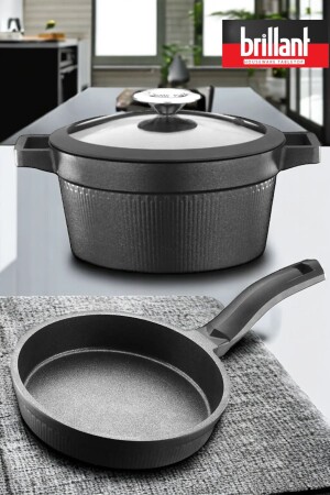 MNZ-3-Piece Pot Pan Set Granite Fireproof غير المقاوم للنمو - Brillant