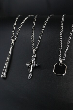 طائر كرة البيسبول MNZ-3-Piece، صليب الثعبان والإينامل Tag رقبة عنق لون الفضة مجموعة DTDB482 - Dukkanka