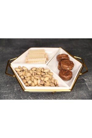 MNZ-3-Piece White Breakfast Snack Bowl مع موقف ذهبية - Leila