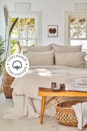 MNZ-4 عنصر ضوء الرمادي 100% القطن مزدوج غطاء غطاء مجموعة الهواء 200. 18. 01. 0703 - Karaca Home