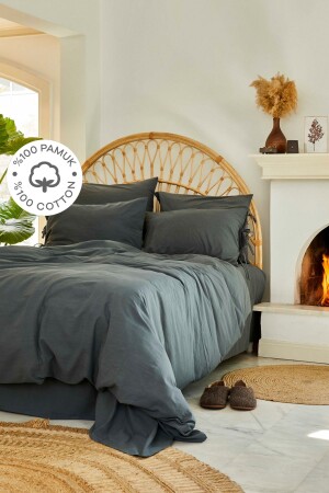 MNZ-4 عنصر أسود مظلم 100% القطن مزدوج غطاء غطاء مجموعة Ateş 200. 18. 01. 0712 - Karaca Home