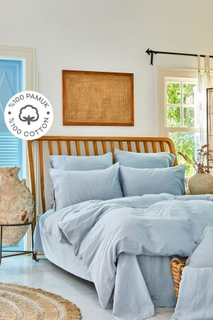 MNZ-4 عنصر الأزرق 100% القطن الواحد غطاء غطاء المكعب مجموعة الهواء Su 200. 18. 01. 0755 - Karaca Home