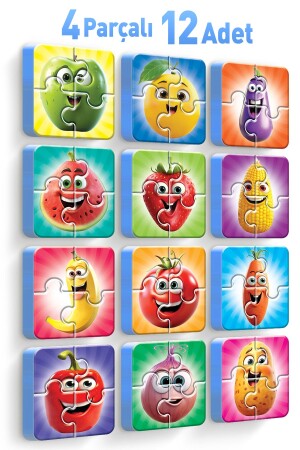 MNZ-4 قطعة 12 قطعة سميكة اللغز الفواكه والخضروات - Evakanca