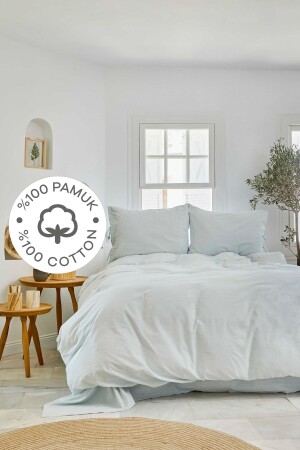 MNZ-4 عناصر خفيفة الزرقاء القطن مزدوجة غطاء غطاء المنتج الماء 200. 18. 01. 0707 - Karaca Home