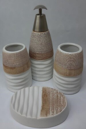 MNZ-4 قطعة 4 قطعة سيراميك حمام فخم مجموعة سيراميك بيج 8699975605055 - Genel Markalar