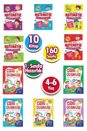 MNZ-4 - 5 - 6 سنوات رياضيات و خط الدراسة مجموعة 10 كتب - Harika Kitap