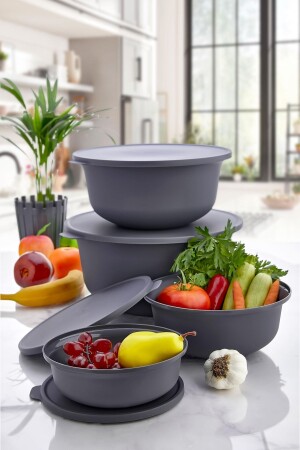 حاوية تخزين مقاس MNZ-4 مجموعة مع حاوية - حاوية إثبات الخبز (7.5 ليت + 4 ليت + 2 ليت + 1 ليت) HMN - HOMENIVA