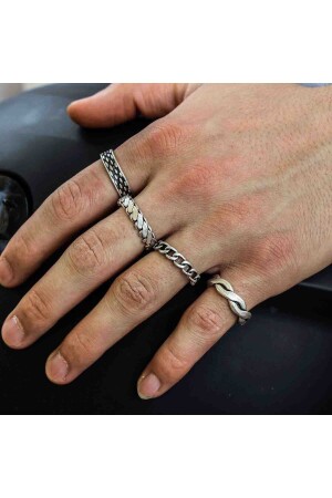 MNZ-4 قطع الفضة المغطاة النموذج القابل للتعديل للنساء والرجال سلسلة خاتم مجموعة - Renery