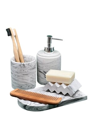 MNZ-4 قطعة من الرخام الموضة المطبقة على النمط المطبقة الصمام الصلب والسائل صابون الموزع فرشاة الأسنان حامل عرض الصندوق BM - betonmall