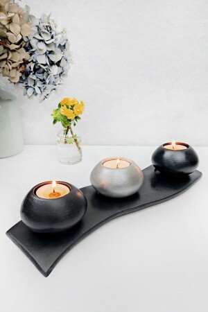 MNZ-4 قطعة سوداء وشمعة خرسانية رمدية مع لوحة سوداء - Esafe Home