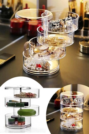 MNZ-4 طبقات السلندر المجوهرات والكياج منظمة منظمة عنق الأذن حلقة المجوهرات صندوق تخزين - Helen's Home