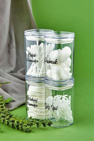 MNZ-4- Piece أكريليك القطن البد & ماكياج القطن & فلوس الأسنان منظمة 250 مل حمام مجموعة - Fbzhome